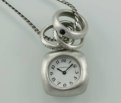 Fossil Casual Necklace Silver White Matte Stainless Steel WR Quartz Number Watch