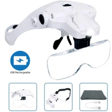 2 LED Headband Headset Head Lamp Light Jeweler Magnifier Magnifying Glass Loupe