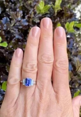 3Ct Emerald Lab-Created Sapphire Art Deco Style Wedding Ring 14k White Gold FN