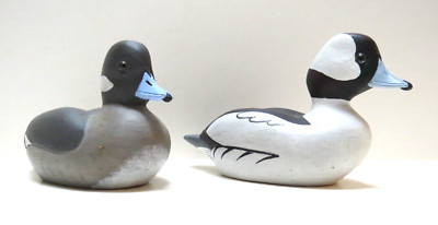 Duck decoy Bufflehead drake & hen, hand carved painted wood bird miniature 2015