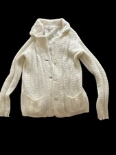 Kenar Angora Cable Knit Ivory Sweater Blazer Cardigan Women M EUC Soft Mori