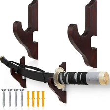 Chunful 2 Pcs Sword Wall Mount Holder Katana Stand 1 Tier brown 