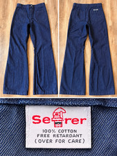 Vintage Seafarer Dungaree US Navy Denim Utility Pants Bell Bottom 32" x34" MINT