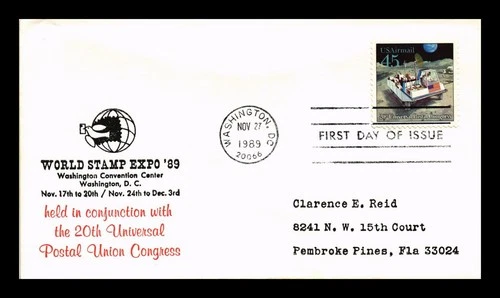 US COVER FUTURE MAIL TRANSPORTATION AIR MAIL WORLD STAMP EXPO 89 FDC REID CACHET