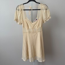Urban Outfitters sz S Cream Floral Lace Puff Sleeve Mini Dress Cottage Fairy