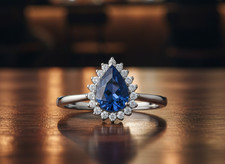 Sterling Silver Sapphire Pear Cluster Ring 925 Hallmark Engagement Size K - S