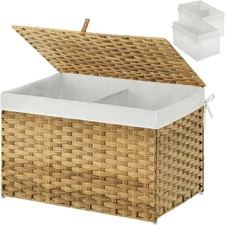 Storage Basket with Lid, 27.7 Gallon(105L) Lagre Wicker Blanket Storage Basket w