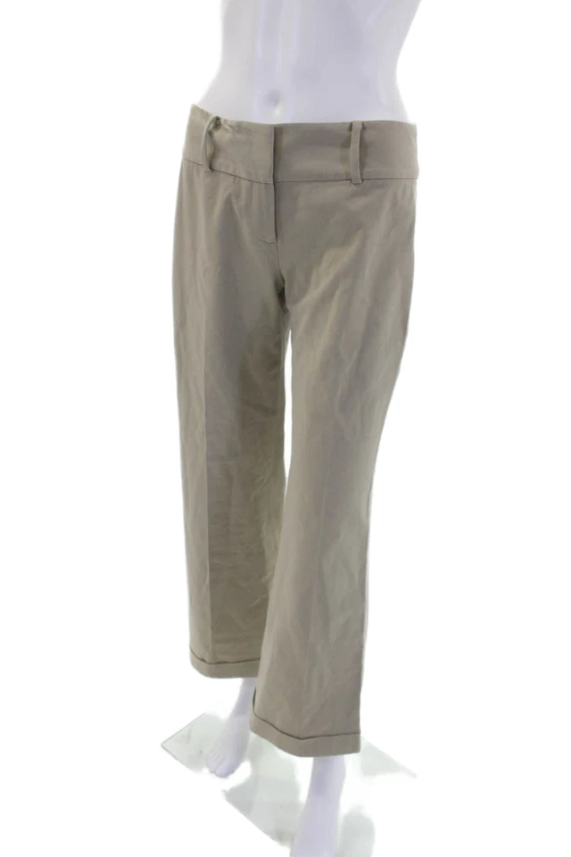 Pantalones Elie Tahari para mujer con cremallera texturizada forrados pierna ancha puño inferior caqui beige Si Foto 2 de 4