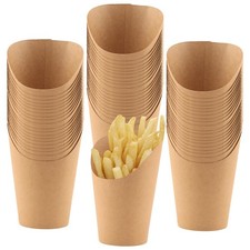150 PCS 16oz French Fry Cups, Disposable French Fries Holder Brown Kraft Char...