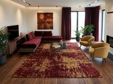 Hand Tufted Wool Rug Burgundy Gold Abstract Area Carpet Modern Living Room