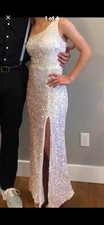 Windsor Long Sequin Iridescent Prom Dress White Small Body Con S