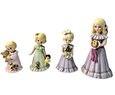 Lot 4 Vtg 1980s Enesco Growing Up Birthday Girls Porcelain Figurines 1, 3, 4, 8
