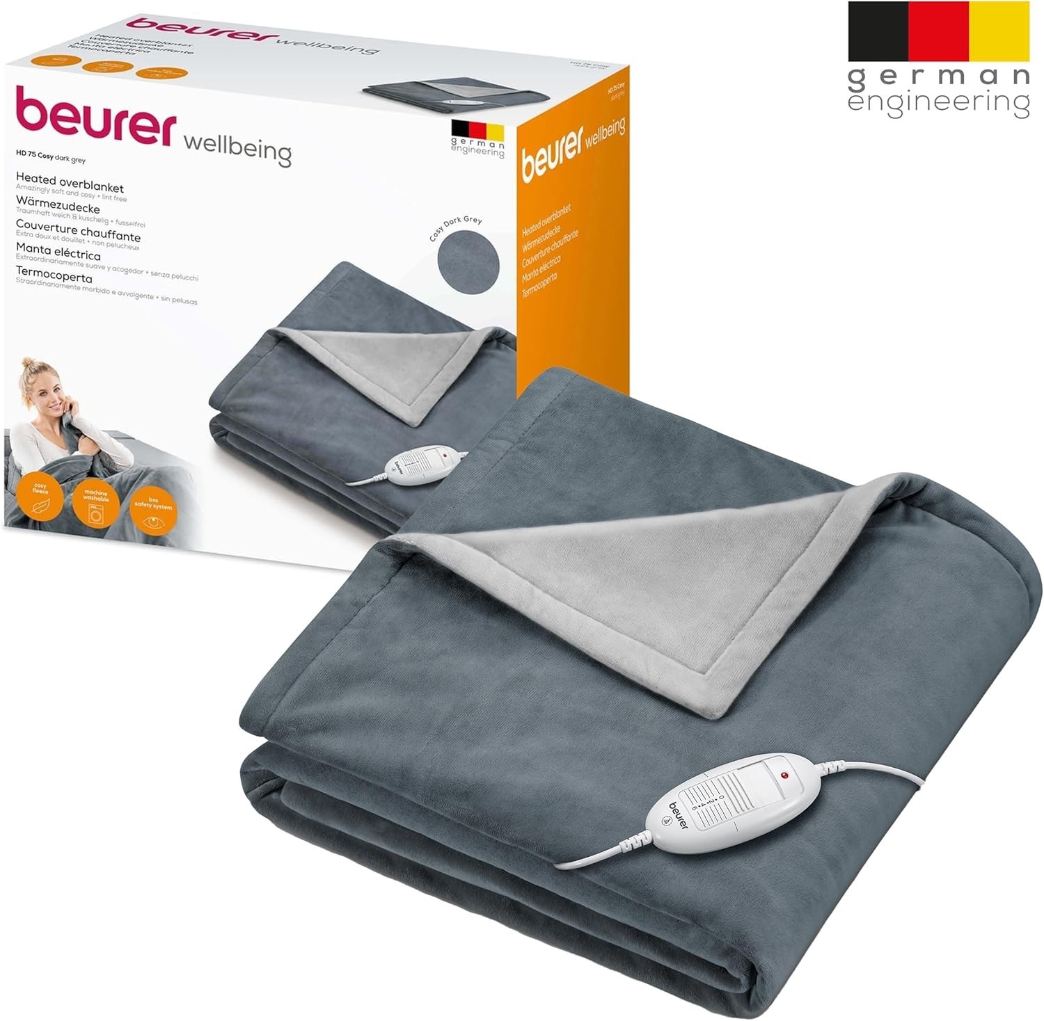 Beurer HD 75 Dark Gray Heizdecke 180x130cm Waschbar, Abschaltautomatik