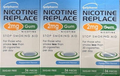 12x 36er Pack Galpharm Nikotinkaugummi 2mg (insgesamt 432) zuckerfrei Pfefferminz Stop