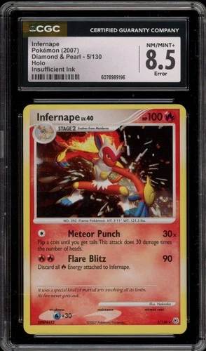 Pokemon Infernape Diamond & Pearl Holo Rare #5 Insufficient Ink Error CGC 8.5