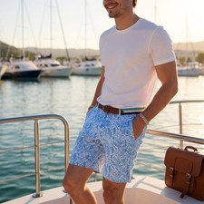 VINEYARD VINES 7" Breaker Shorts Blue Tropical Flat Front Stretch Chino Mens 40