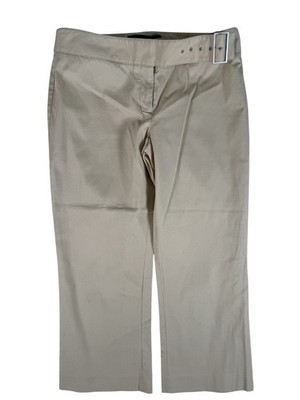 Express Editor Beige Ribbed Belted Straight Leg Cropped Pants Women's Size 8