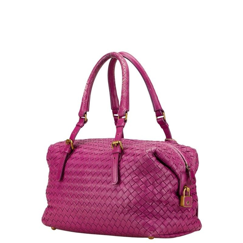 Bottega Veneta Intrecciato Mini Boston Handbag bag Purple Leather Used