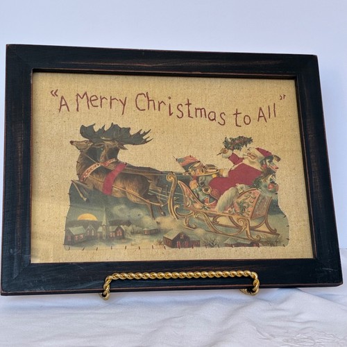 Merry Christmas to All Santa Burlap Folk Art Primitive Rustic Farmhouse Country