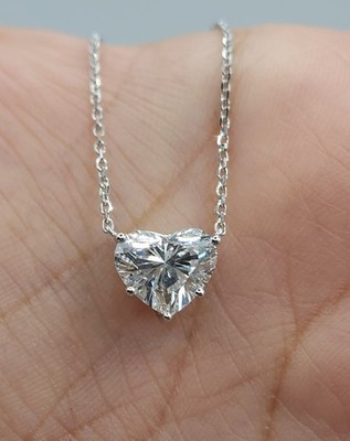 2 CT Heart Cut Moissanite Necklace Solitaire Pendant With Silver Chain Gift Her