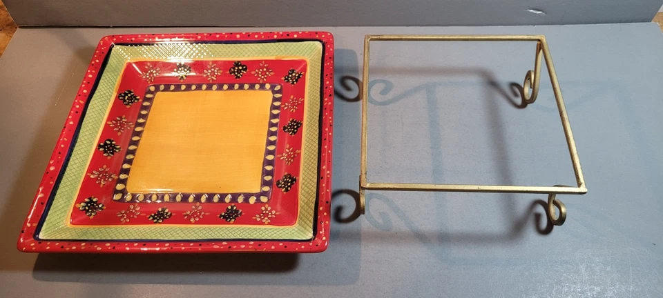 VTG TableTops Gallery Rumba Hand Crafted & Painted 10" Square Tray & Stand Fine - Image 3 of 4