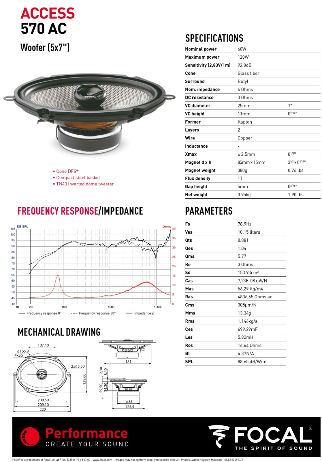 FOCAL ACCESS 570 AC 13.5x18 120w 60Wrms Coaxial System Speakers