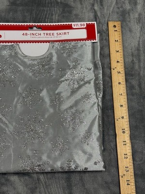 Christmas Tree Skirt White Satin Snowflakes Silver Glitter 48'' Wonderland Glam