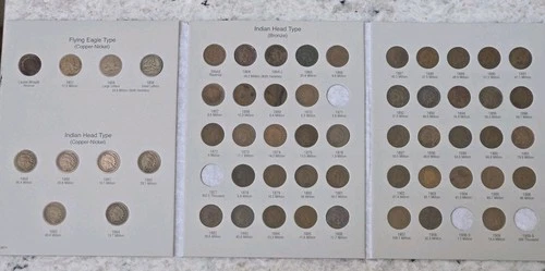 Nearly Complete Flying Eagle Indian Head Cent album Only Missing 4, 56 coins