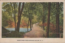 Greetings From Spring Valley New York NY 1940s Scenic Path Postcard