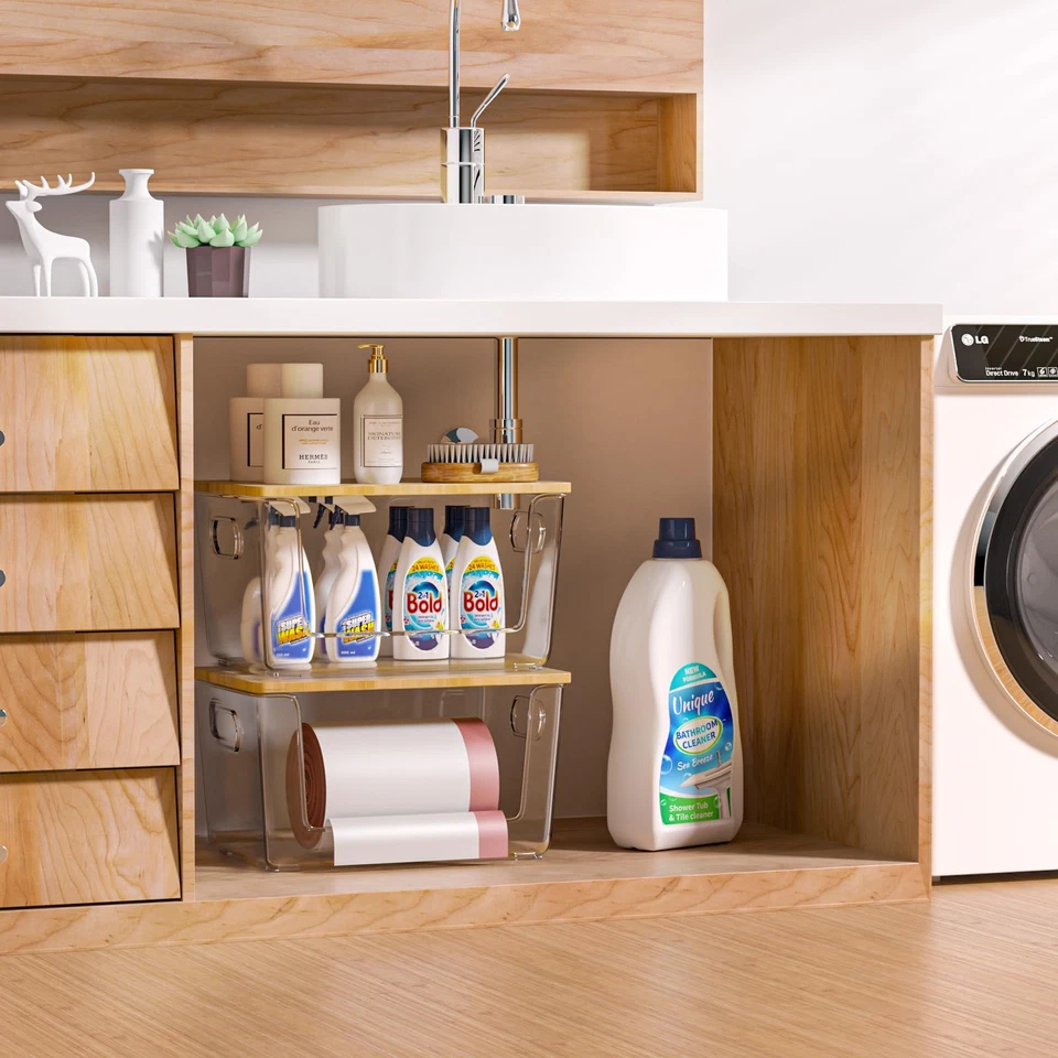 Juego de 4 organizadores y almacenamiento de despensa, dispensador de bolsa de basura apilable acrílico transparente... Foto 2 de 4