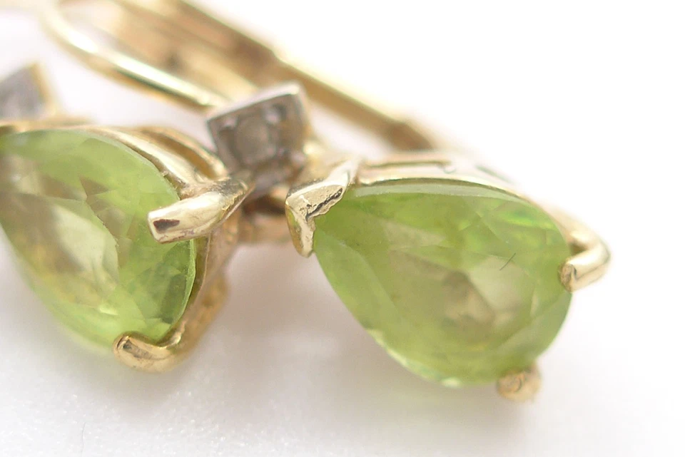 Ohrringe 585 GOLD 14 Karat Gelbgold Ohrhänger Diamanten Peridot oro G3388/25 - Bild 2 von 4