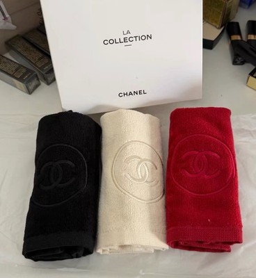 Chanel Handtuch LA COLLECTION 3er Set Rot Schwarz Weiß 30cm×30cm Gesichtstuch mit Box