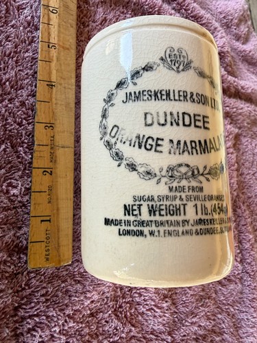 Antique Keiller Sons Dundee Marmalade Stoneware Crock Jar England 1lb Vtg 5 x 3"