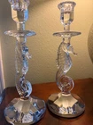 Vintage Waterford Cut Crystal Figural Seahorse Tall Candlesticks Holders Pair
