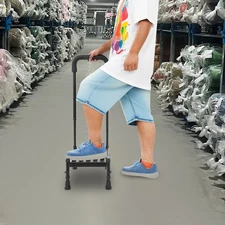 Step Stool with Handle, Adult Ramp with Handrail, Metal Stepping Stool black