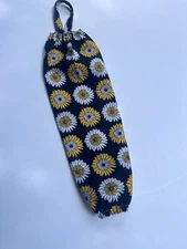 Plastic Grocery Bag Holder/Dispenser/Storage Yellow/White Floral On Black Fabric