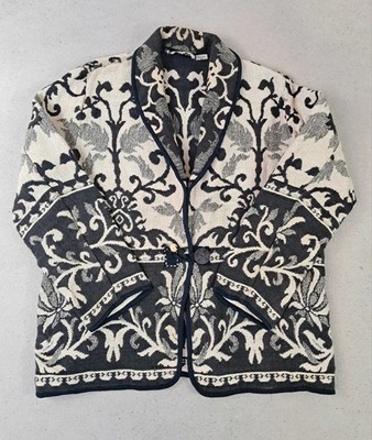 Flashback Gobelin Jacke Blumenmuster Tapestry Jacket Vintage schwarz-weiß M