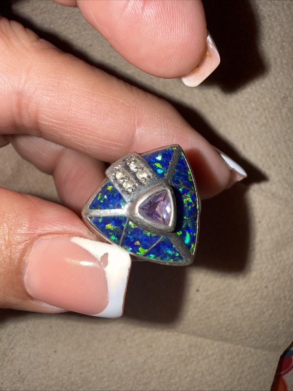 Sterling Silver Amethyst Fire Opal CZ Womens Ring Size 9
