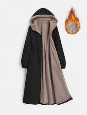 Women's Long Hooded Padded Winter Coat with Thermal Lining, Drawstring Waist and