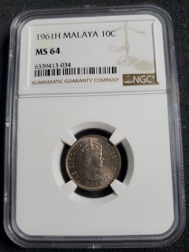1961-H Malaya & British Borneo 10 Cents Elizabeth II Copper-Nickel NGC MS 64