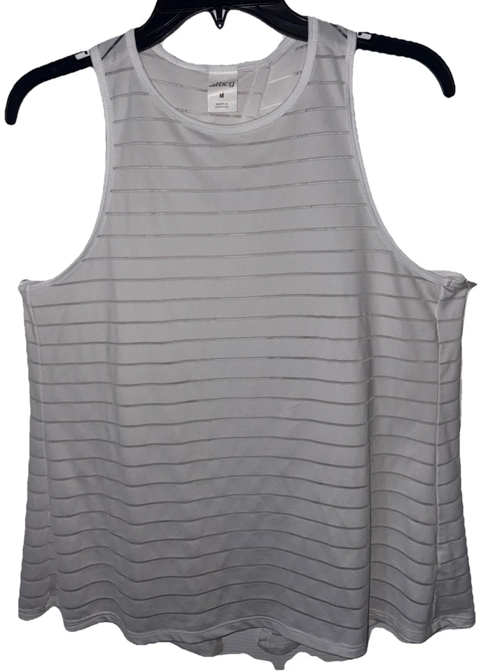 Camiseta sin mangas BCG para mujer atlética espalda dividida blanca y gris a rayas talla M entrenamiento Foto 2 de 4