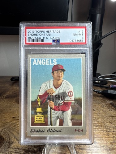 2019 Topps Heritage Shohei Ohtani 1970 Cloth Stickers #16 PSA 8