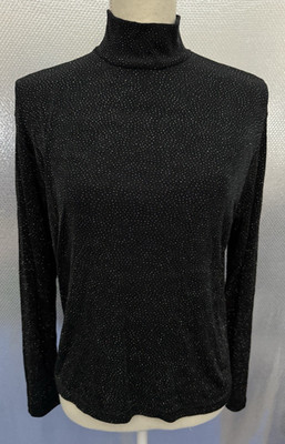 1849 Authentic Ranchwear Top Womens Sz M Black Shimmery Bedazzled LS Mock Neck