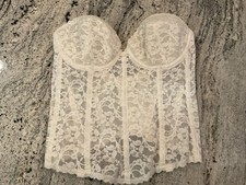VNTG Fredericks Hollywood White Lace Bustier Strapless Longline Bra 36C 36 C
