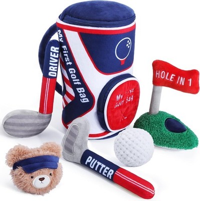 My First Baby Golf Bag Gift Set, 6 Pcs Baby Golf Toy Sensory Play Set with Pl...