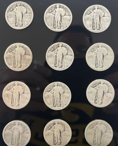 (12) Twelve Silver STANDING LIBERTY QUARTERS 90% SILVER No Dates Visible 4/12 #1