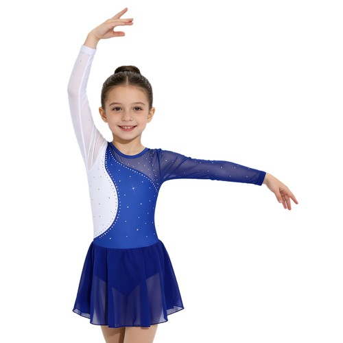 Kids Girls Dancewear Ballet Dress Contemporary Costume Rhinestone Dance Stage - Afbeelding 10 van 17