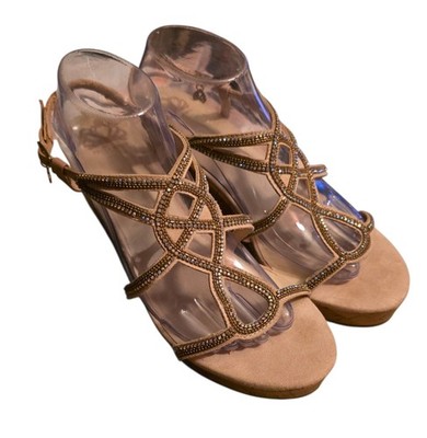 Fergalicious by Fergie Mimic Rhinestone Strappy Wedge Sandal Women 11M Boho Glam