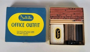Vintage Justrite Office Outfit Rubber Stamp Set Original Box T02 - Made in USA