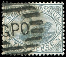 Western Australia 1890 2d Grey Barred GPO PMK